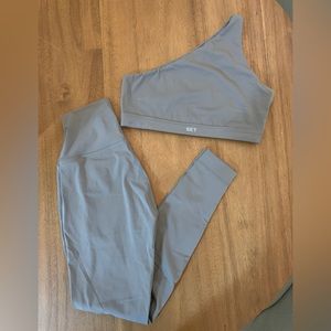 SET Active Gray One-Shoulder Top and Leggings Set